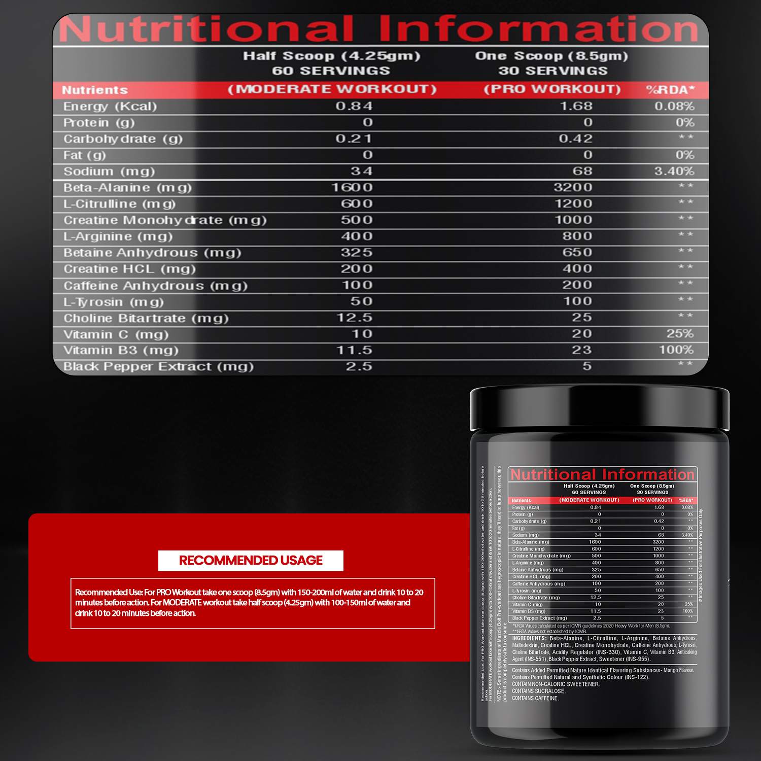 MUSCLEBOLT 255 Gram 60 Servings Pre Workout with Creatine Monohydrate, Arginine Beta-Alanine,(Mango Strawberry ) - Image 6