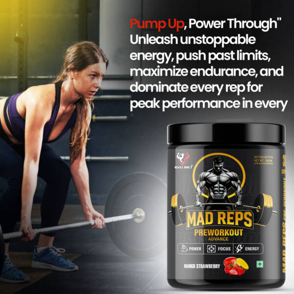 MUSCLEBOLT 255 Gram 60 Servings Pre Workout with Creatine Monohydrate, Arginine Beta-Alanine,(Mango Strawberry ) - Image 3
