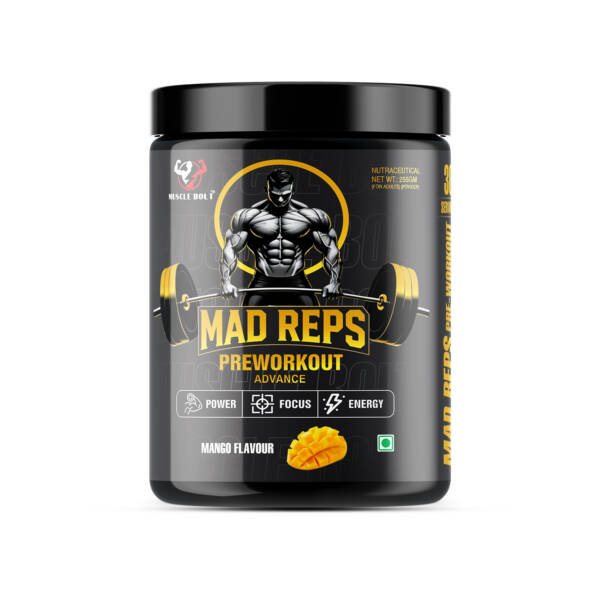 MUSCLEBOLT 255 Gram 60 Servings Pre Workout with Creatine Monohydrate, Arginine Beta-Alanine,(Mango)