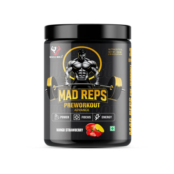 MUSCLEBOLT 255 Gram 60 Servings Pre Workout with Creatine Monohydrate, Arginine Beta-Alanine,(Mango Strawberry )