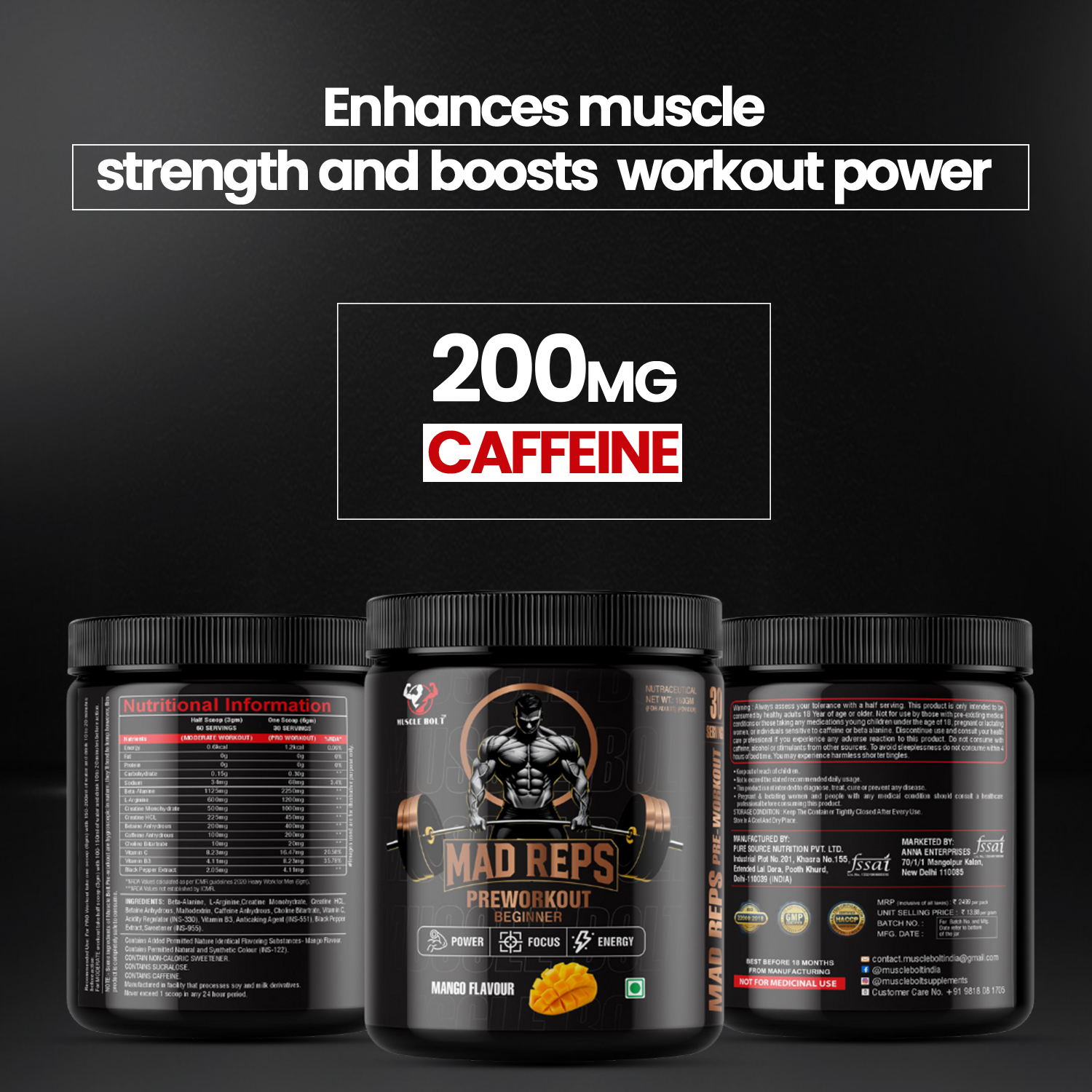 MUSCLEBOLT 180Gram 30Servings Beginner Pre Workout with Creatine Monohydrate, Arginine Beta-Alanine,(Mango) - Image 5