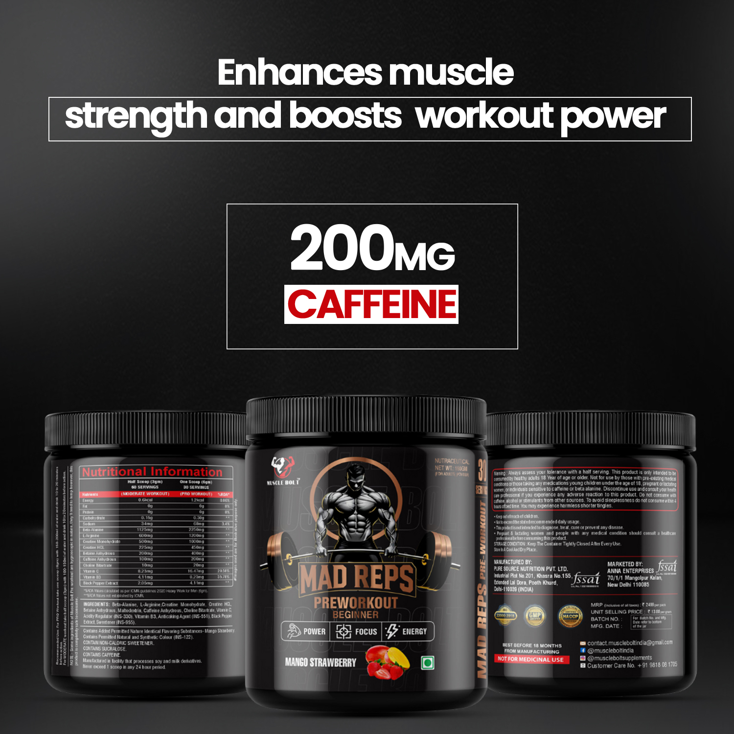 MUSCLEBOLT 180Gram 30Servings Beginner Pre Workout with Creatine Monohydrate, Arginine Beta-Alanine,(Mango Strawberry) - Image 5