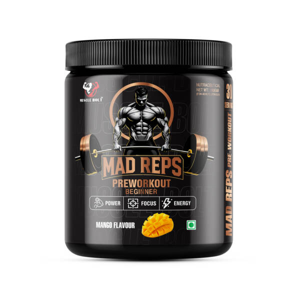 MUSCLEBOLT 180Gram 30Servings Beginner Pre Workout with Creatine Monohydrate, Arginine Beta-Alanine,(Mango)