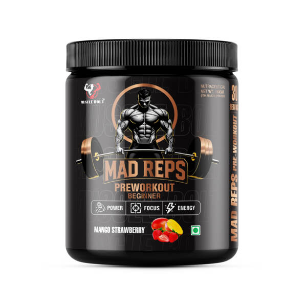 MUSCLEBOLT 180Gram 30Servings Beginner Pre Workout with Creatine Monohydrate, Arginine Beta-Alanine,(Mango Strawberry)