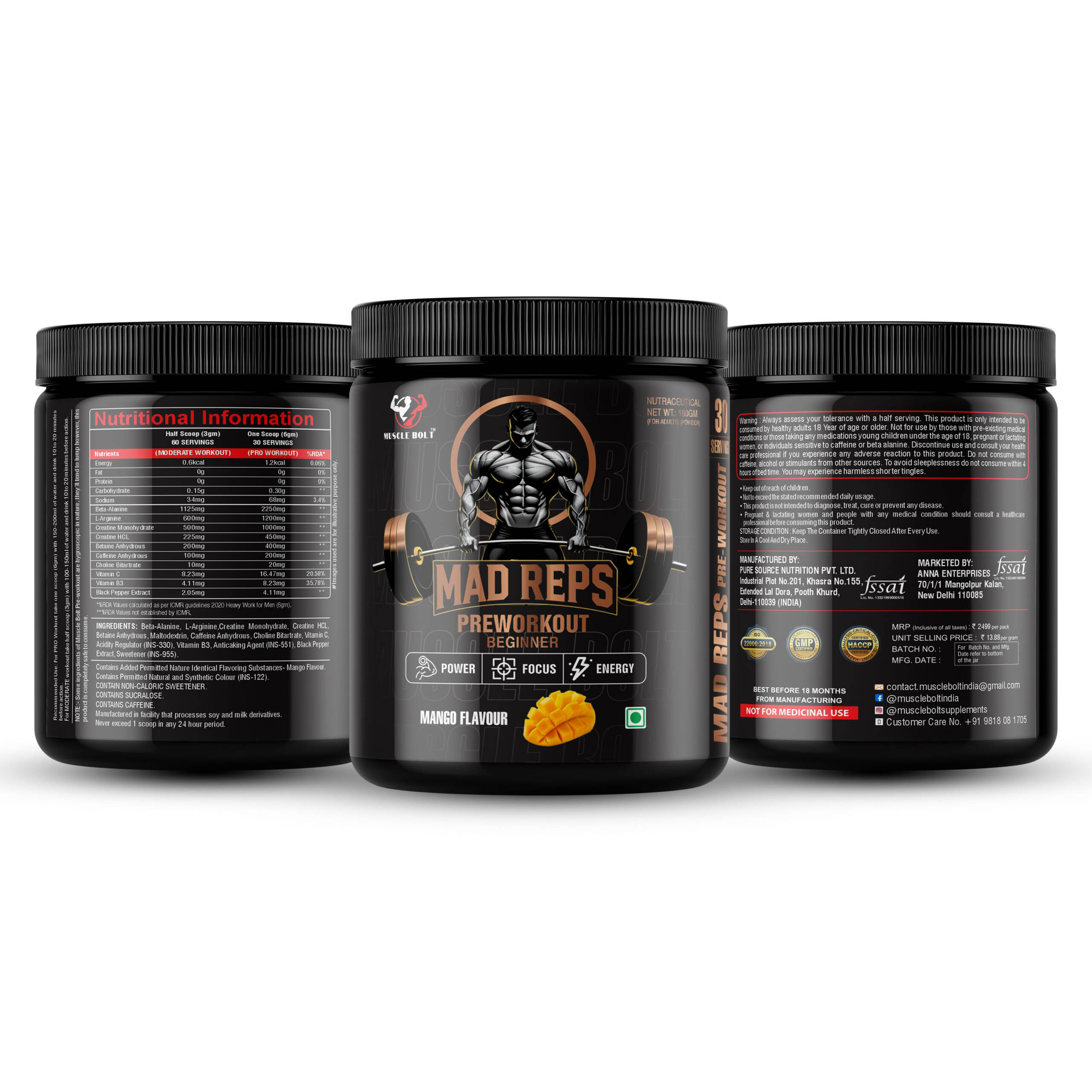 MuscleBolt Combo | 100% New Pre-Workout Beginner’s, Creatine, Gym Bag, T-Shirt & Shaker - Image 3